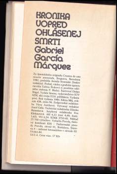 Gabriel García Márquez: Kronika vopred ohlásenej smrti