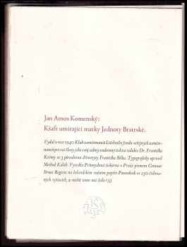 Jan Amos Komenský: Kšaft umírající matky Jednoty Bratrské