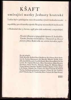 Jan Amos Komenský: Kšaft umírající matky Jednoty bratrské, kterýmž (v národu svém a obzvláštnosti své dokonávající) svěřené sobě někdy od Pána Boha poklady mezi syny a dcery a dědice své rozděluje