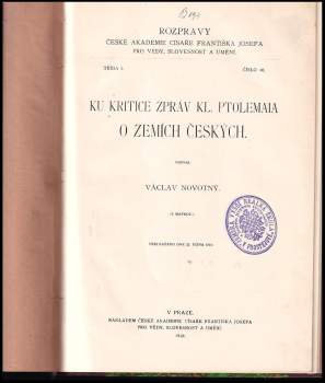 Václav Novotný: Ku kritice zpráv Kl. Ptolemaia o zemích českých