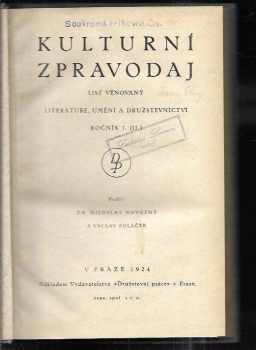 Kulturní zpravodaj : list věnovaný literatuře, umění a družstevnictví r. 1+2