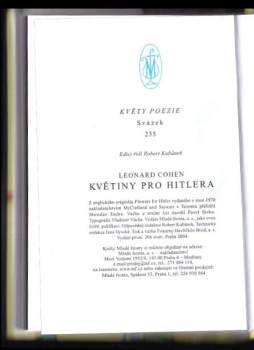 Leonard Cohen: Květiny pro Hitlera