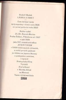 Rudolf Medek: Láska a smrt