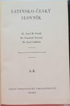 Josef Sedláček: Latinsko-český slovník