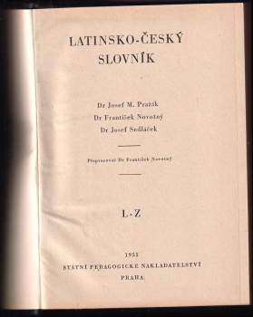 Josef Sedláček: Latinsko-český slovník