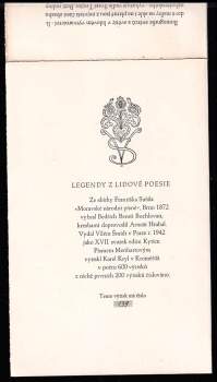 Bedřich Beneš Buchlovan: Legendy z lidové poesie