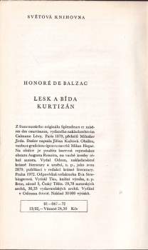 Honoré de Balzac: Lesk a bída kurtizán