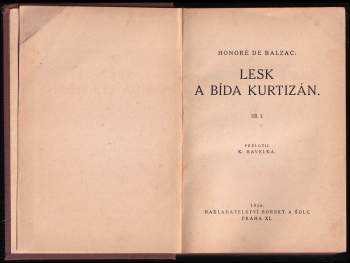 Honoré de Balzac: Lesk a bída kurtizán