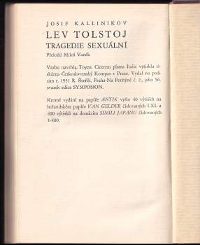 Iosif Fedorovič Kallinikov: Lev Tolstoj