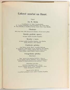 Jan Rudolf Bečák: Lidové umění na Hané