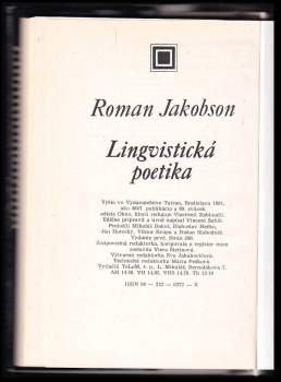 Roman Jakobson: Lingvistická poetika