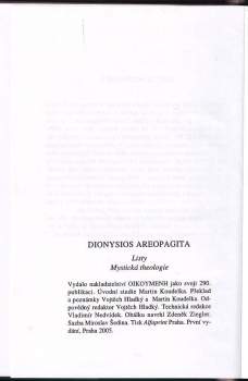 Dionysios Areopagita: Listy ; O mystické theologii : řecko-české vydání