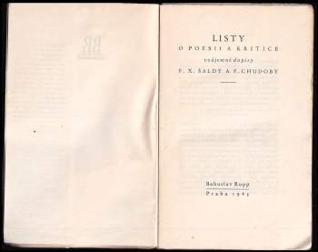 F. X Šalda: Listy o poesii a kritice