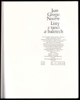 Jean Georges Noverre: Listy o tanci a baletech