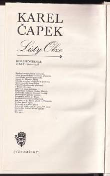 Karel Čapek: Listy Olze