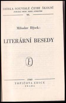 Miloslav Hýsek: Literární besedy