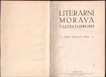 Miloslav Hýsek: Literární Morava v letech 1849-1885