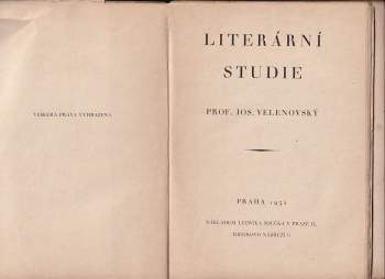 Josef Velenovský: Literární studie