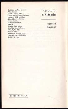 František Kautman: Literatura a filosofie