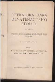 Jaroslav Vlček: Literatura česká devatenáctého století