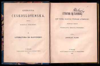 Jaroslav Vlček: Literatura na Slovensku, její vznik, rozvoj, význam a úspěchy