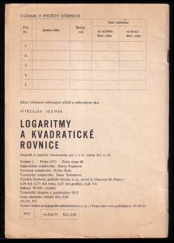 Vítězslav Jozífek: Logaritmy a kvadratické rovnice