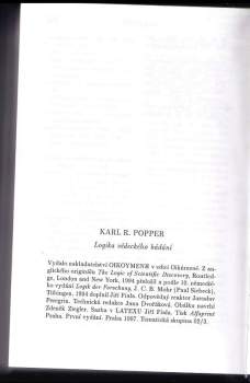 Karl R Popper: Logika vědeckého bádání