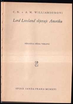 C. N Williamson: Lord Loveland objevuje Ameriku