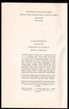 Friedrich Schiller: Loupežníci ; Fiesco ; Úklady a láska ; Don Carlos