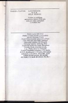 Karel Čapek: Loupežník ; R.U.R. : Rossum's Universal Robots ; Bílá nemoc