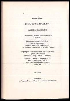 Lukášovo evangelium : [deset přednášek, Basilej 15. až 26. září 1909, Cyklus 10 ]