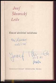 Josef Škvorecký: Lvíče - Koncové detektivní melodrama - PODPIS JOSEF ŠKVORECKÝ