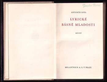 Antonín Sova: Lyrické básně mladosti