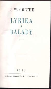 Johann Wolfgang von Goethe: Lyrika a balady