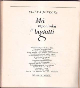 Eliška Junková: Má vzpomínka je bugatti