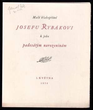 Malé blahopřání Josefu Rybákovi k jeho padesátým narozeninám 1. května 1954