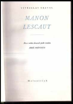 Vítězslav Nezval: Manon Lescaut