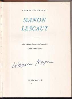 Vítězslav Nezval: Manon Lescaut