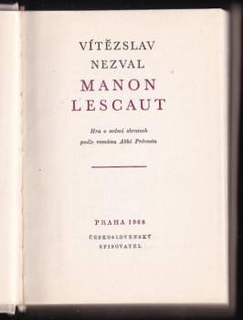 Vítězslav Nezval: Manon Lescaut