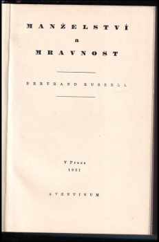 Bertrand Russell: Manželství a mravnost