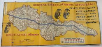 Mapa silnic a železnic ČSR (1937/8) s návrhem autostrády od Jana Antonína Bati