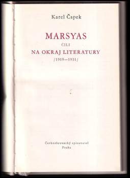 Karel Čapek: Marsyas, čili, Na okraj literatury