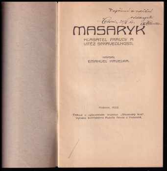Emanuel Havelka: Masaryk, hlasatel pravdy a vítěz spravedlnosti