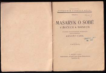 Tomáš Garrigue Masaryk: Masaryk o sobě v řečech a spisech