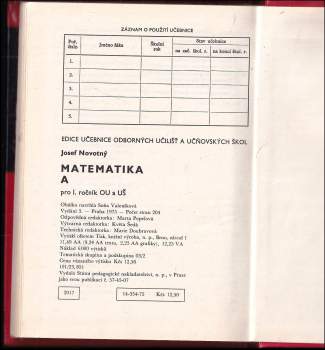 Josef Novotný: Matematika pro 1. ročník odborných učilišť a učňovských škol