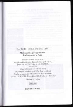 Oldřich Odvárko: Matematika pro gymnázia