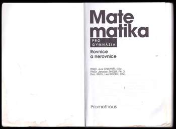 Leo Boček: Matematika pro gymnázia. Rovnice a nerovnice