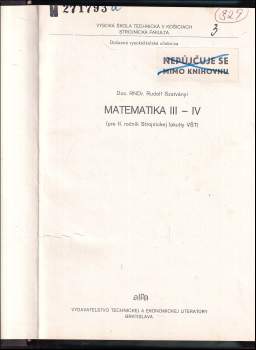 Rudolf Szatványi: Matematika