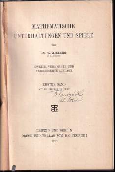 Wilhelm Ahrens: Mathematische unterhaltungen und Spiele