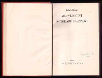 Jakub Deml: Mé svědectví o Otokaru Březinovi
